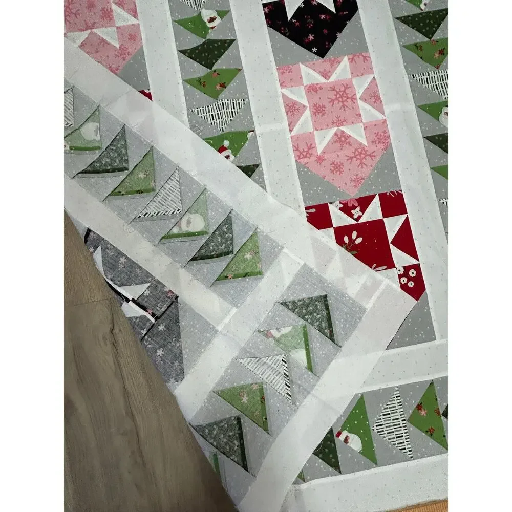 Handmade Christmas Quilt Top Unfinished Holiday Patchwork 38x44